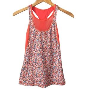 Lululemon Mesh With Me Size 4 Floral Racerback Tank Top Orange Red